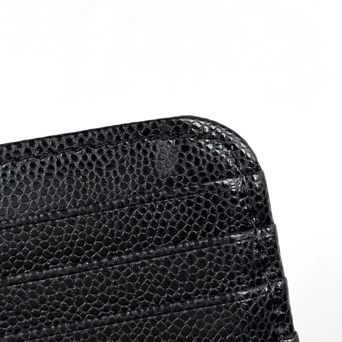 Chanel CC Logo Coin Purse Card Case Quilted Caviar Leather Black AP — view 3