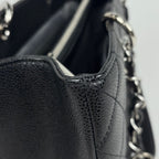 Chanel CC Logo Chain Tote Bag Quilted Caviar Leather Black — view 4