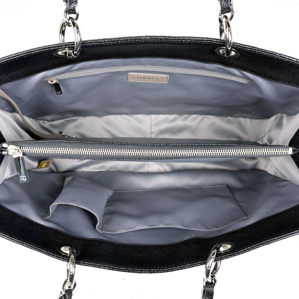 Chanel CC Logo Chain Tote Bag Quilted Caviar Leather Black — view 7