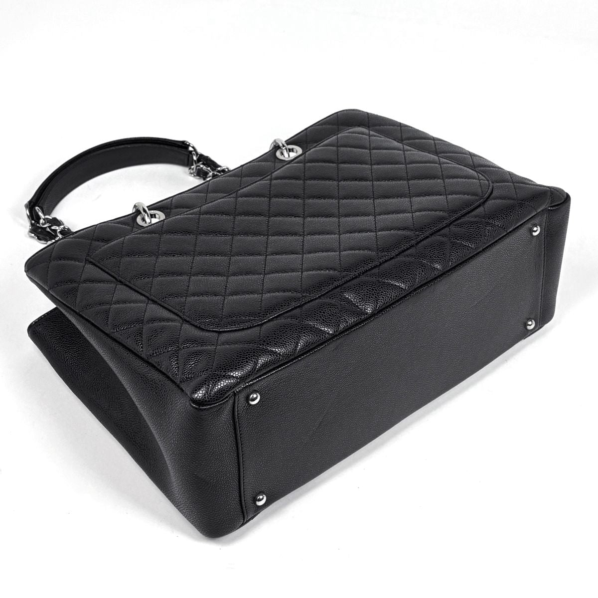 Chanel CC Logo Chain Tote Bag Quilted Caviar Leather Black — view 2