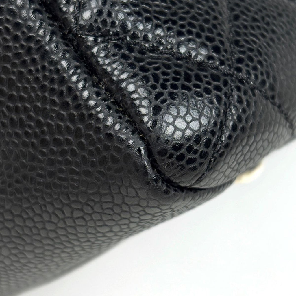 Chanel CC Logo Chain Tote Bag Quilted Caviar Leather Black — view 3