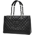Chanel CC Logo Chain Tote Bag Quilted Caviar Leather Black