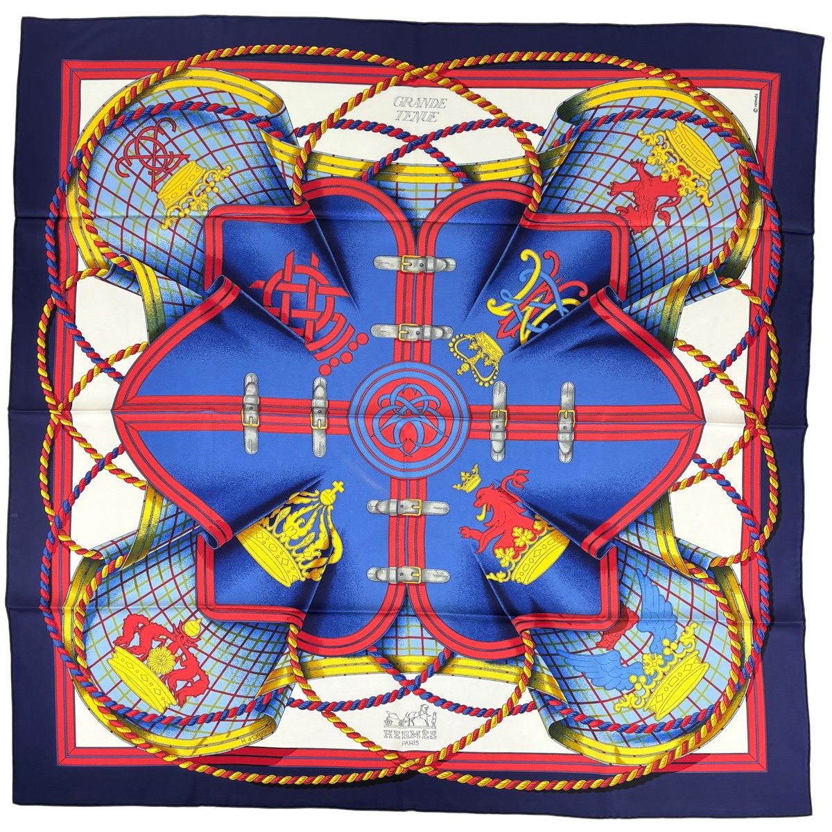 Hermes Carre 90 Grande Tenue Horse Formal Wear Scarf Silk Blue Multicolor