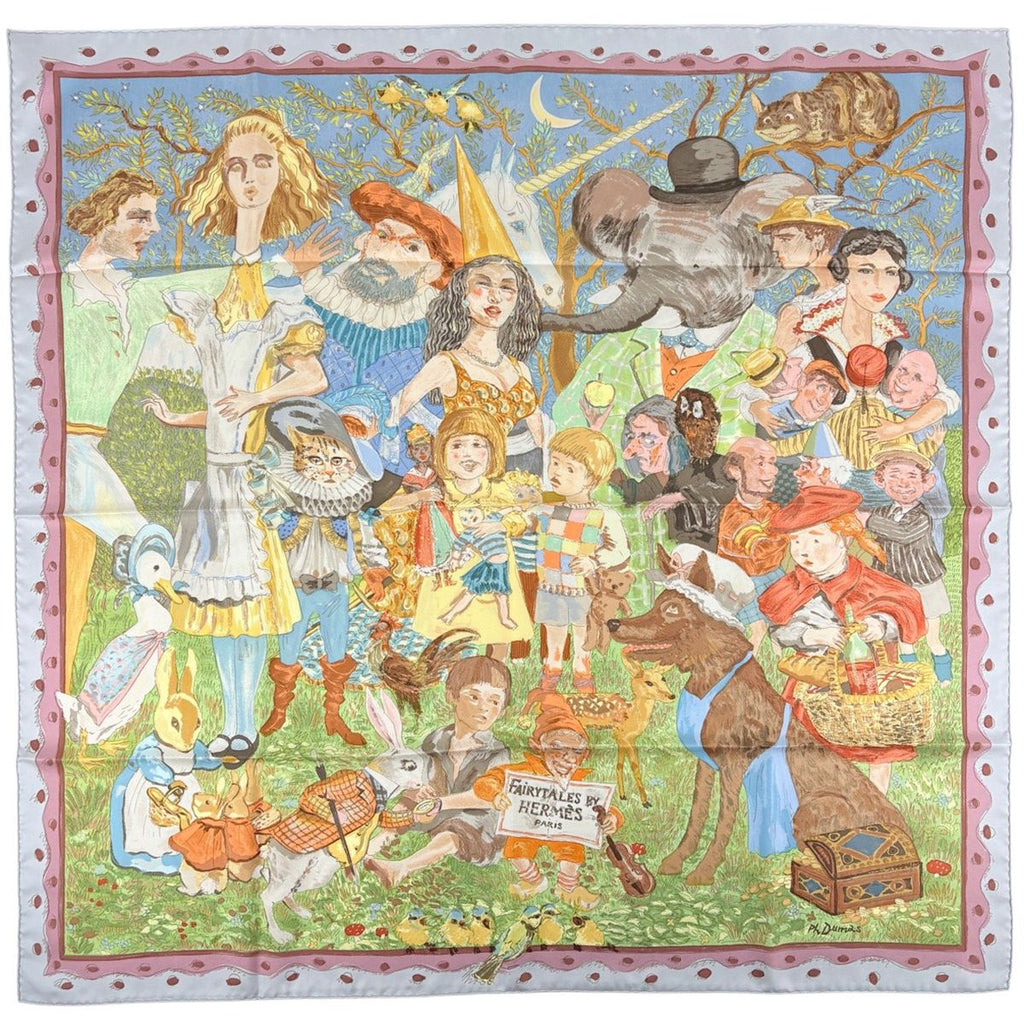 Hermes Carre 90 Fairytales Fairy Tale Scarf Silk Light Blue Multicolor
