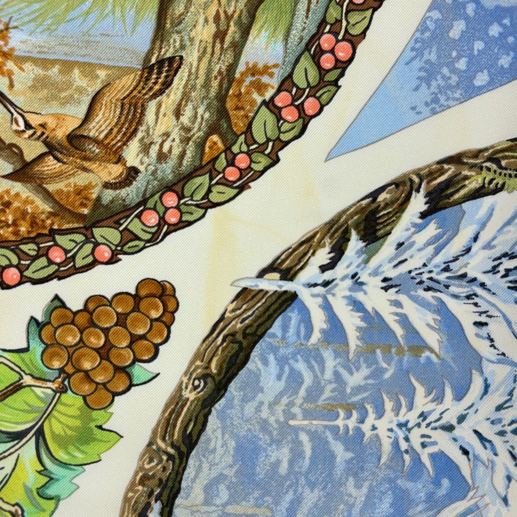 Hermes Carre 90 les Quatre Saisons Four Seasons Scarf Silk Yellow Multicolor — view 3