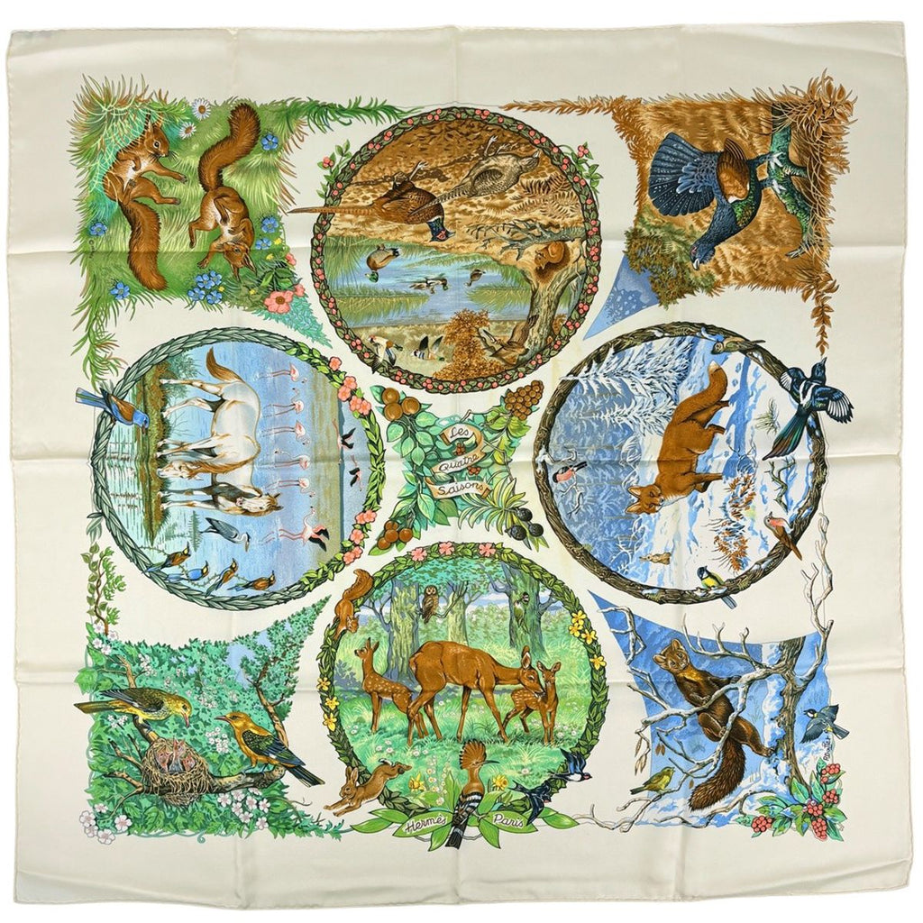 Hermes Carre 90 les Quatre Saisons Four Seasons Scarf Silk Yellow Multicolor