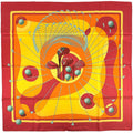 Hermes Carre 90 Swing Golf Club Scarf Silk Red Yellow Multicolor