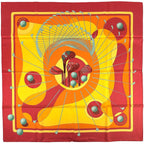 Hermes Carre 90 Swing Golf Club Scarf Silk Red Yellow Multicolor