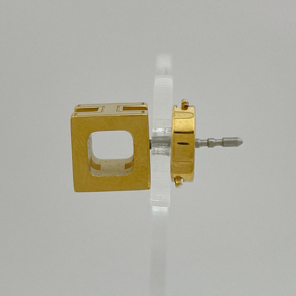 Hermes Curjud Ash Cube Earrings Gold Plated Beige — view 2