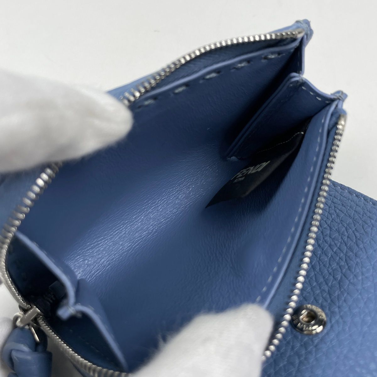 Fendi Trifold Wallet Peekaboo Micro Selleria Leather Blue — view 8