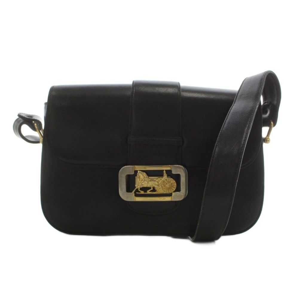 Celine Horse Carriage Shoulder Bag Leather Black