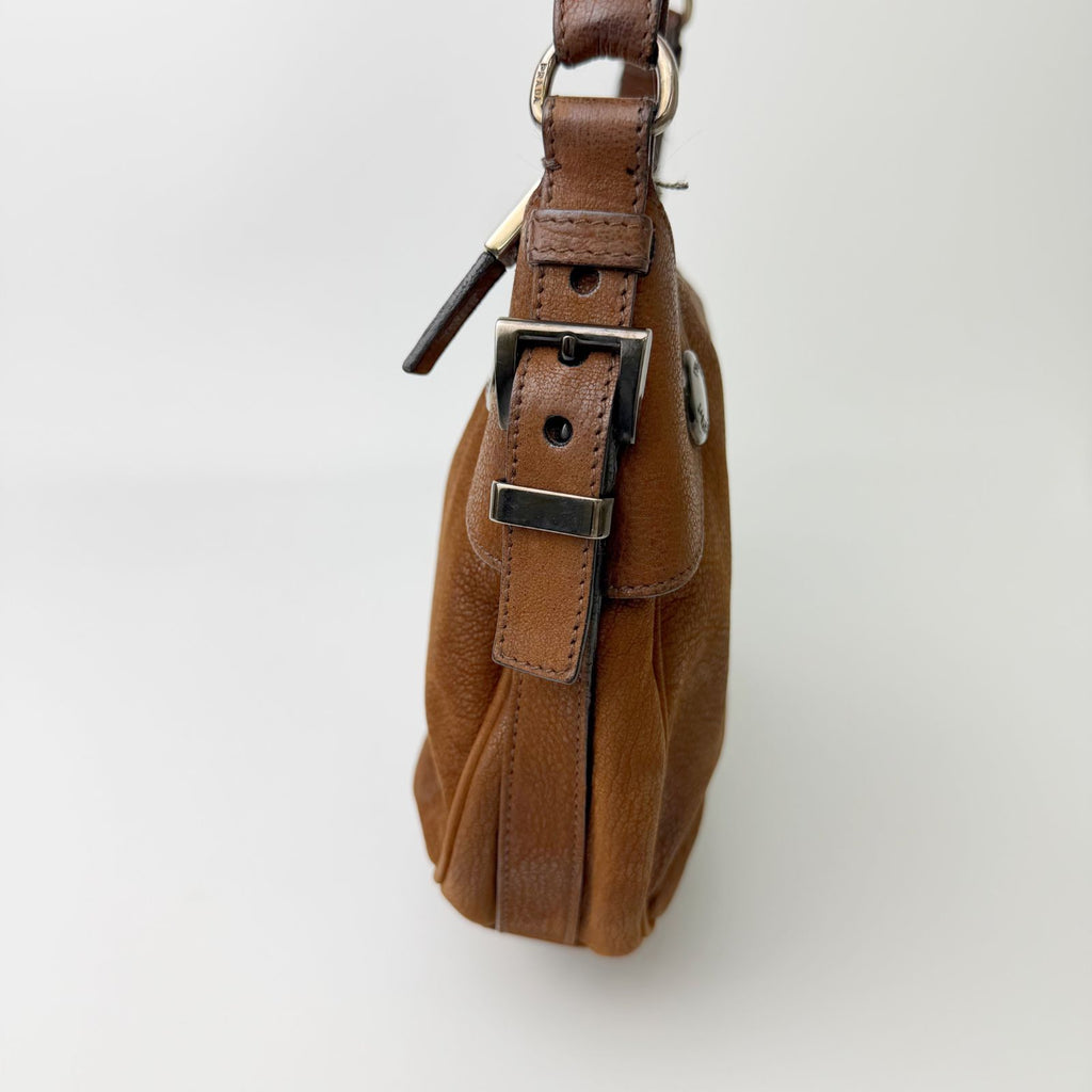 Prada Vitello Daino Studded Hobo Shoulder Bag Leather Brown Vintage — view 4