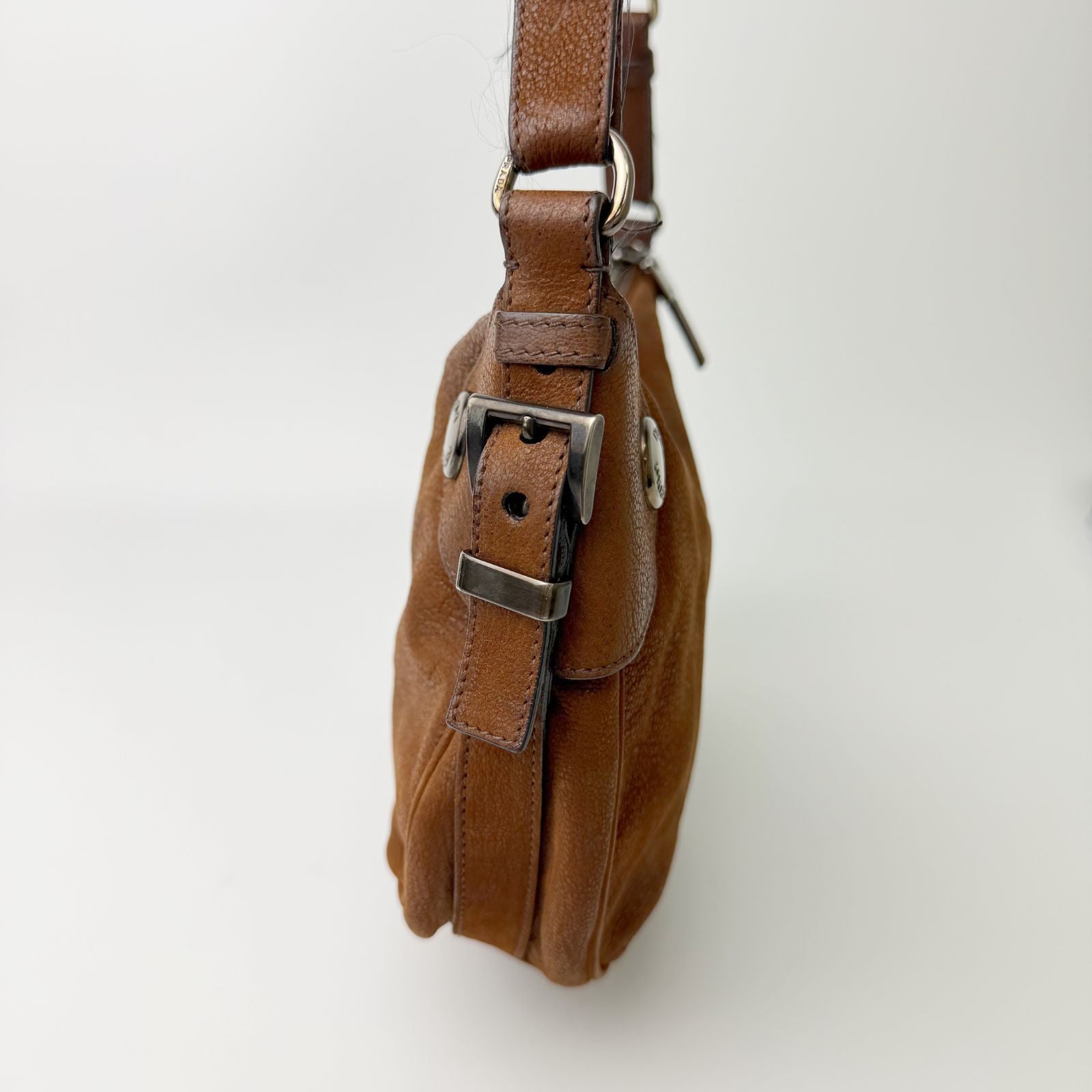 Prada Vitello Daino Studded Hobo Shoulder Bag Leather Brown Vintage — view 5