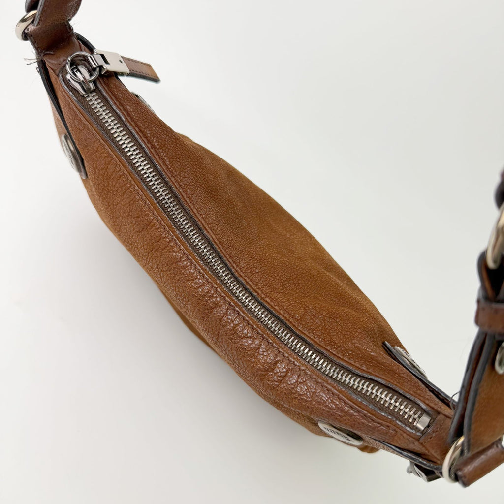 Prada Vitello Daino Studded Hobo Shoulder Bag Leather Brown Vintage — view 6