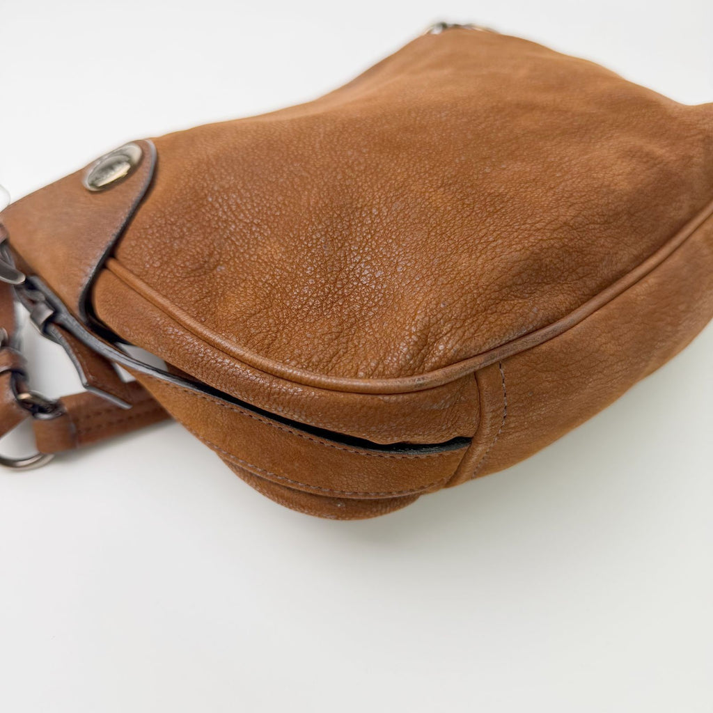 Prada Vitello Daino Studded Hobo Shoulder Bag Leather Brown Vintage — view 8