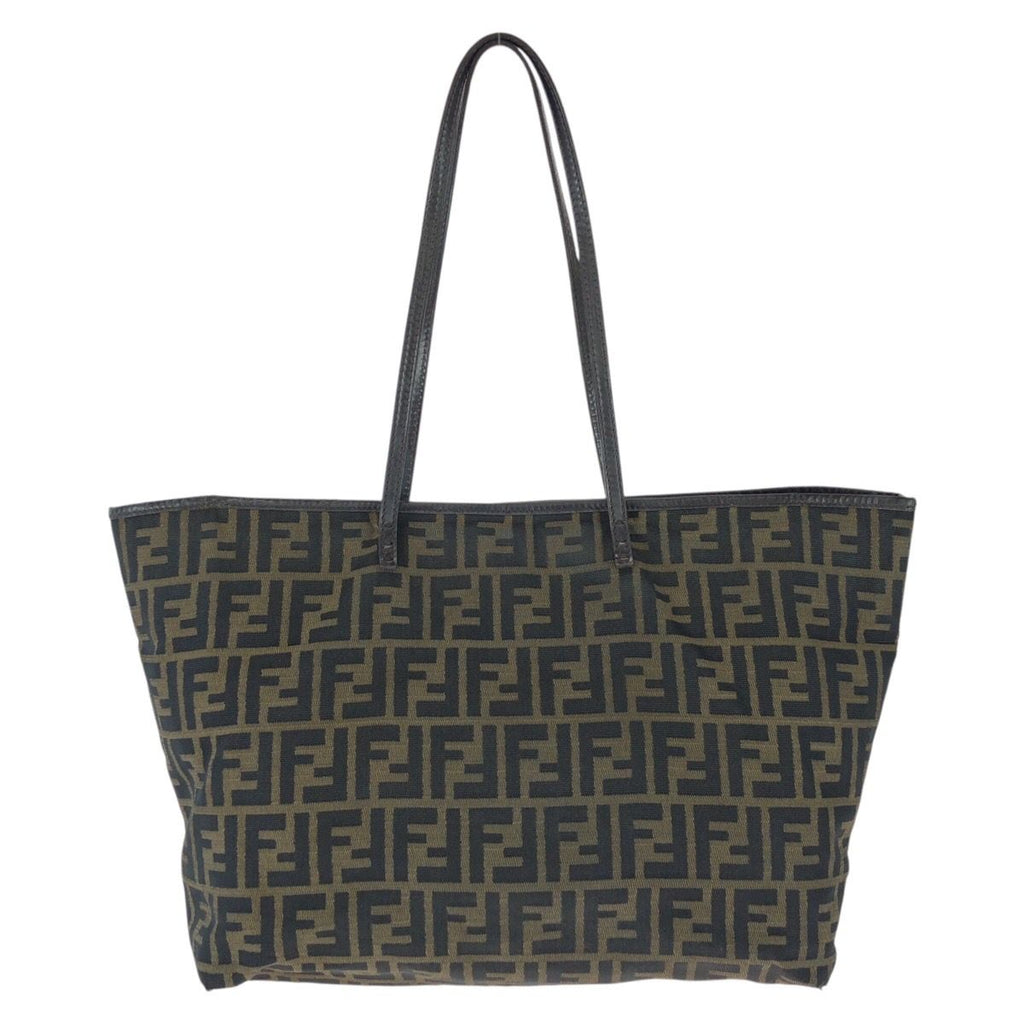 Fendi Zucca Brown Dark Canvas Leather Tote Shoulder Bag — view 2