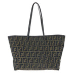 Fendi Zucca Brown Dark Canvas Leather Tote Shoulder Bag — view 2