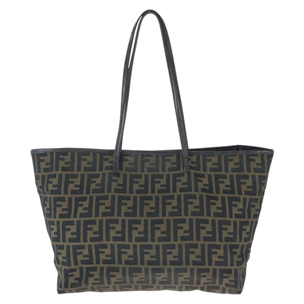 Fendi Zucca Brown Dark Canvas Leather Tote Shoulder Bag