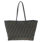 Fendi Zucca Brown Dark Canvas Leather Tote Shoulder Bag