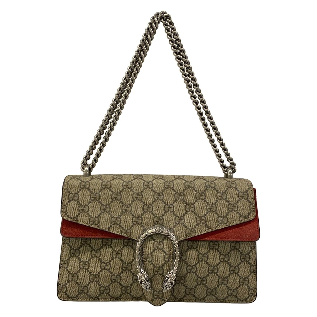 Gucci Shoulder Bag Dionysus Beige Dark Brown Red Chain
