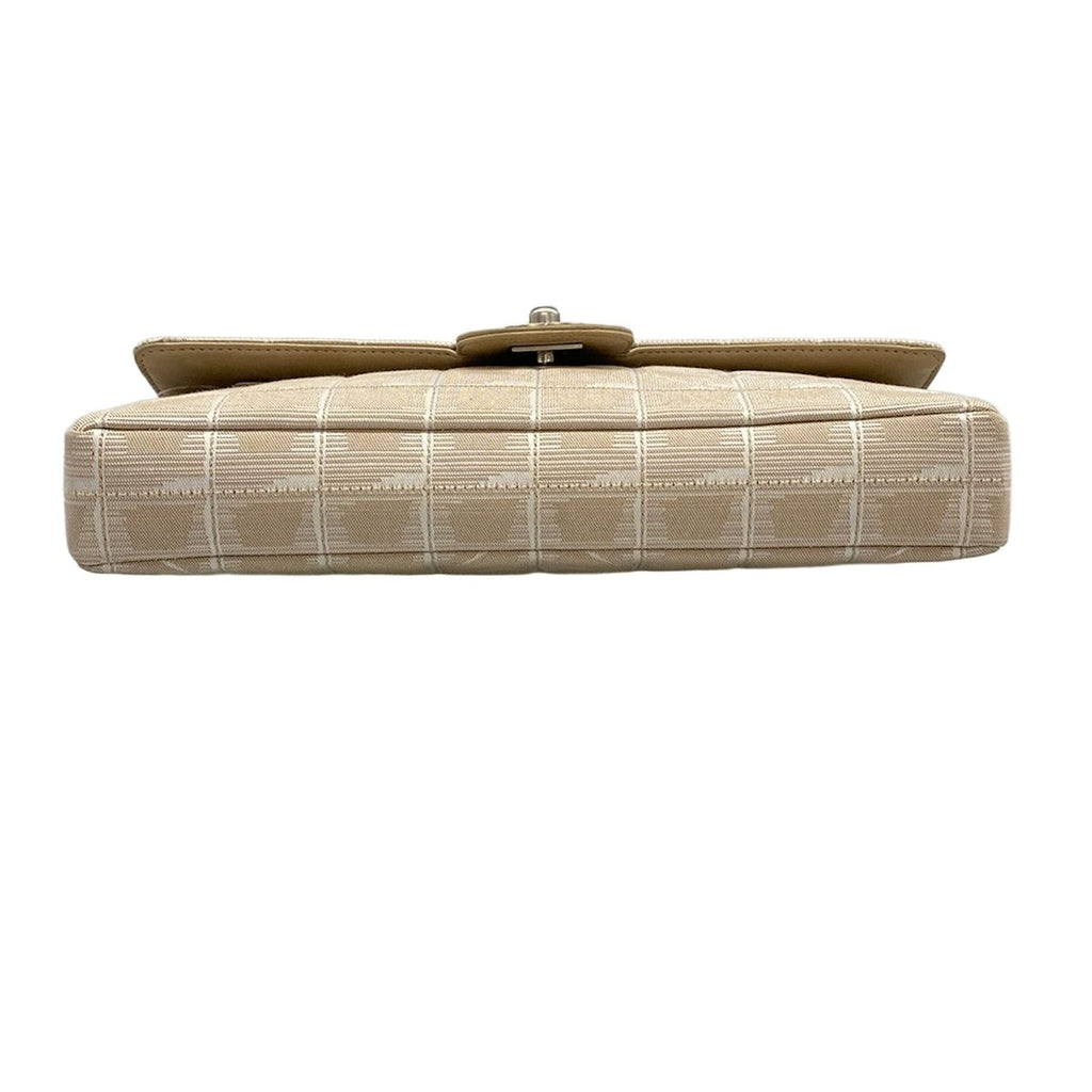 Chanel Shoulder Bag New Travel Line Choco Bar Stitch Beige Chain Silver Leather — view 5