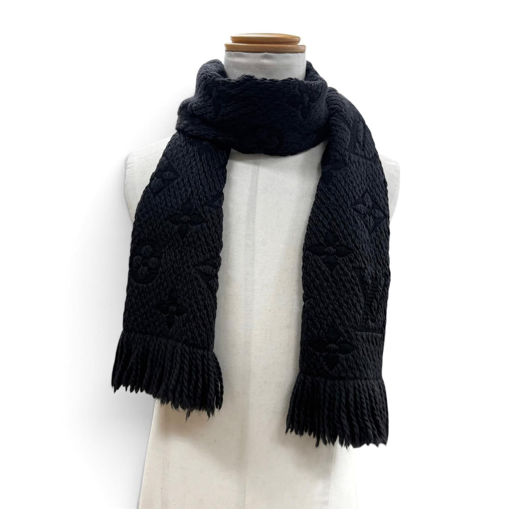 Louis Vuitton Echarpe Logomania Monogram Wool Silk Scarf with Fringe Dark Gray — view 2