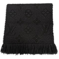 Louis Vuitton Echarpe Logomania Monogram Wool Silk Scarf with Fringe Dark Gray