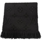 Louis Vuitton Echarpe Logomania Monogram Wool Silk Scarf with Fringe Dark Gray