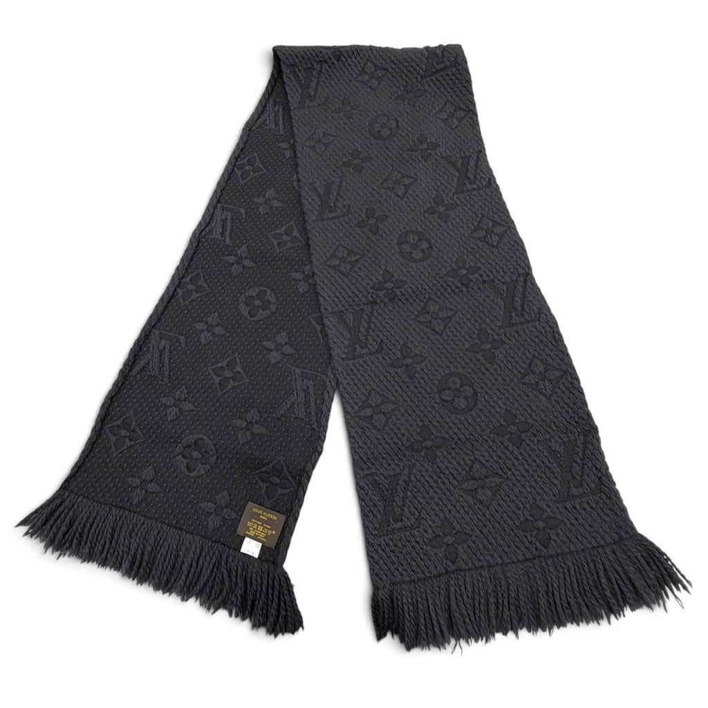 Louis Vuitton Echarpe Logomania Monogram Wool Silk Scarf with Fringe Dark Gray — view 3