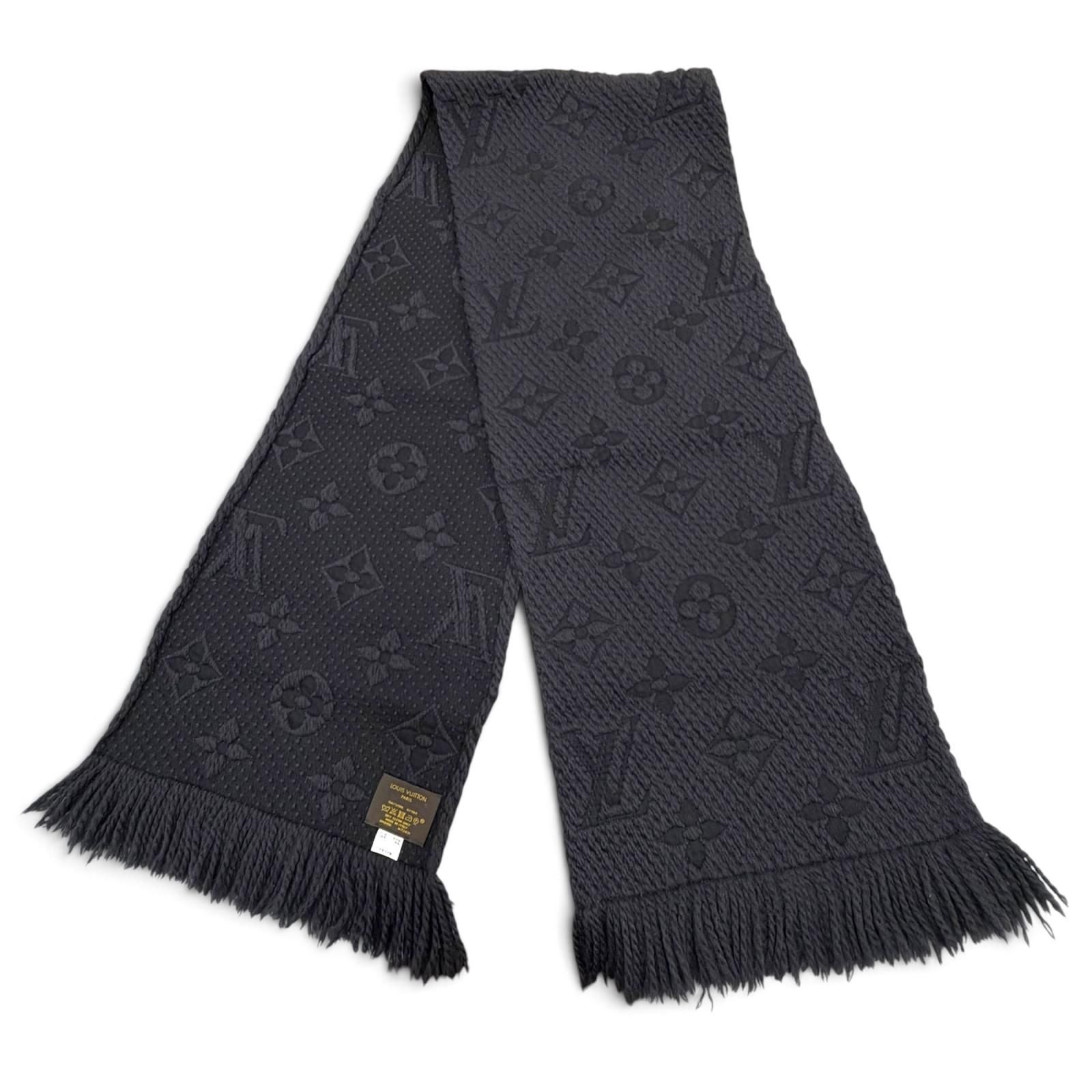 Louis Vuitton Echarpe Logomania Monogram Wool Silk Scarf with Fringe Dark Gray — view 3