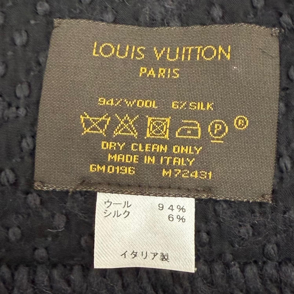 Louis Vuitton Echarpe Logomania Monogram Wool Silk Scarf with Fringe Dark Gray — view 7