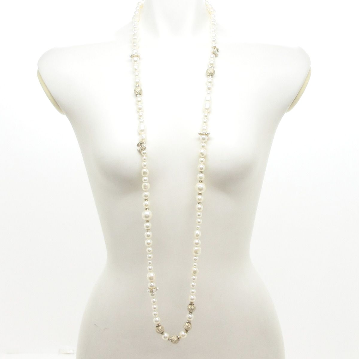 Chanel Necklace Ivory Gold Clear CC Logo Long — view 2