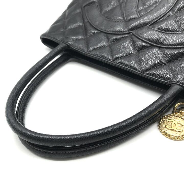 Chanel CC Logo Caviar Leather Medallion Tote Bag Black — view 6