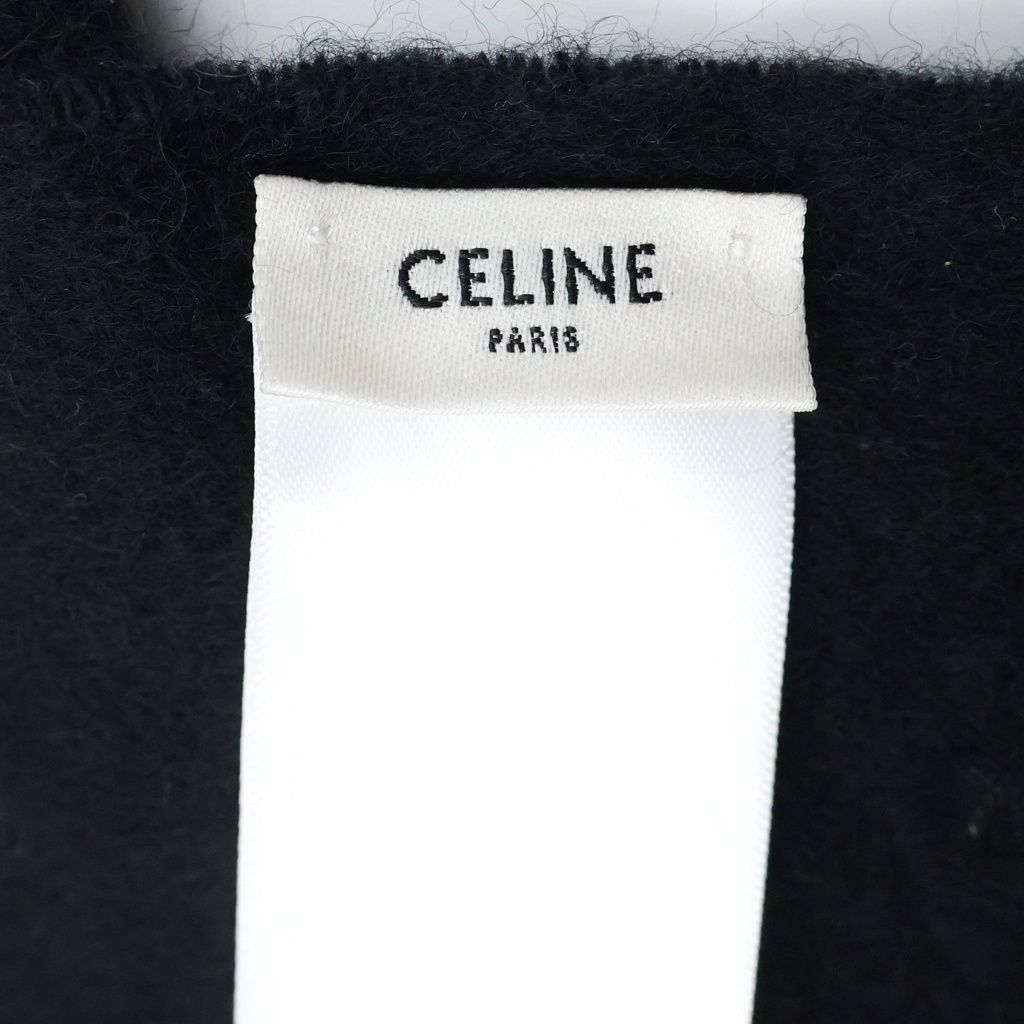 Celine Logo Fringe Cashmere Shawl Scarf Black — view 6