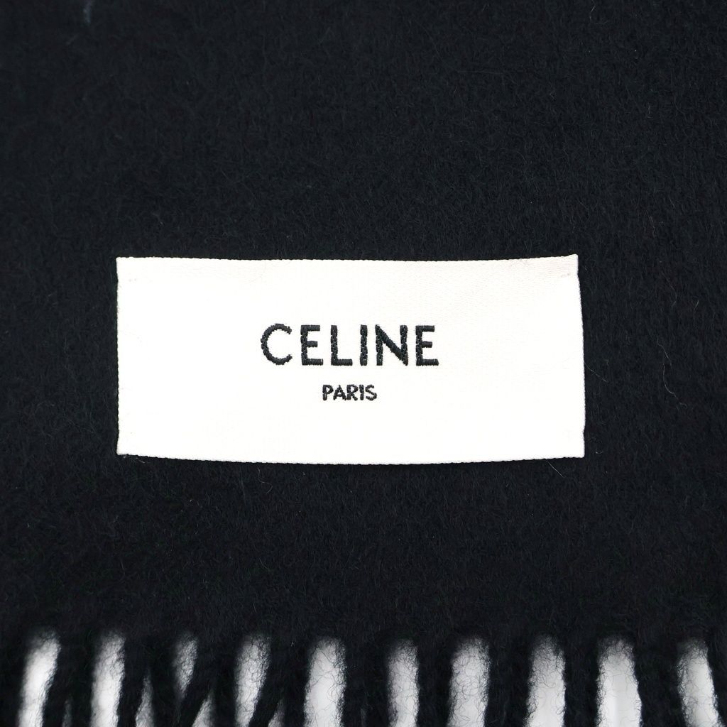 Celine Logo Fringe Cashmere Shawl Scarf Black — view 2