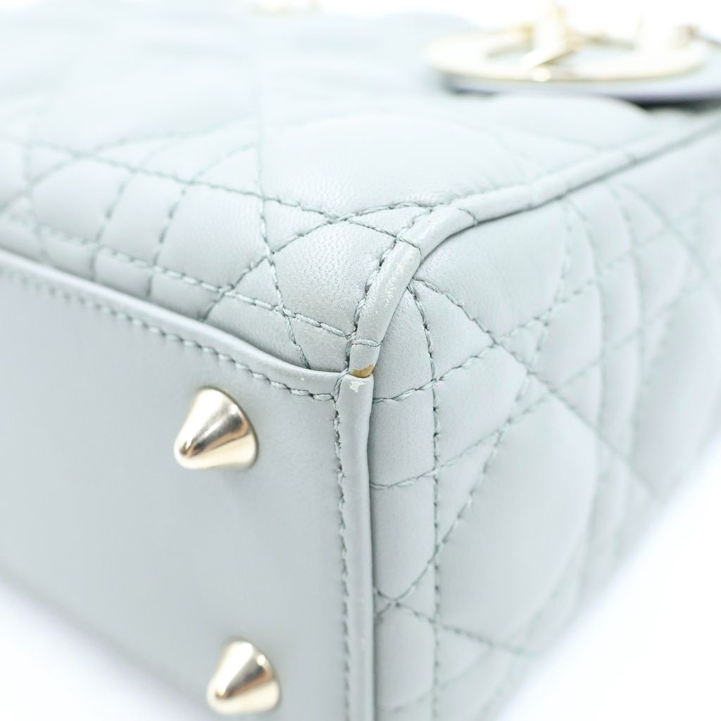 Dior Lady Small 2-Way Handle Shoulder Bag Gray Leather Gold — view 5