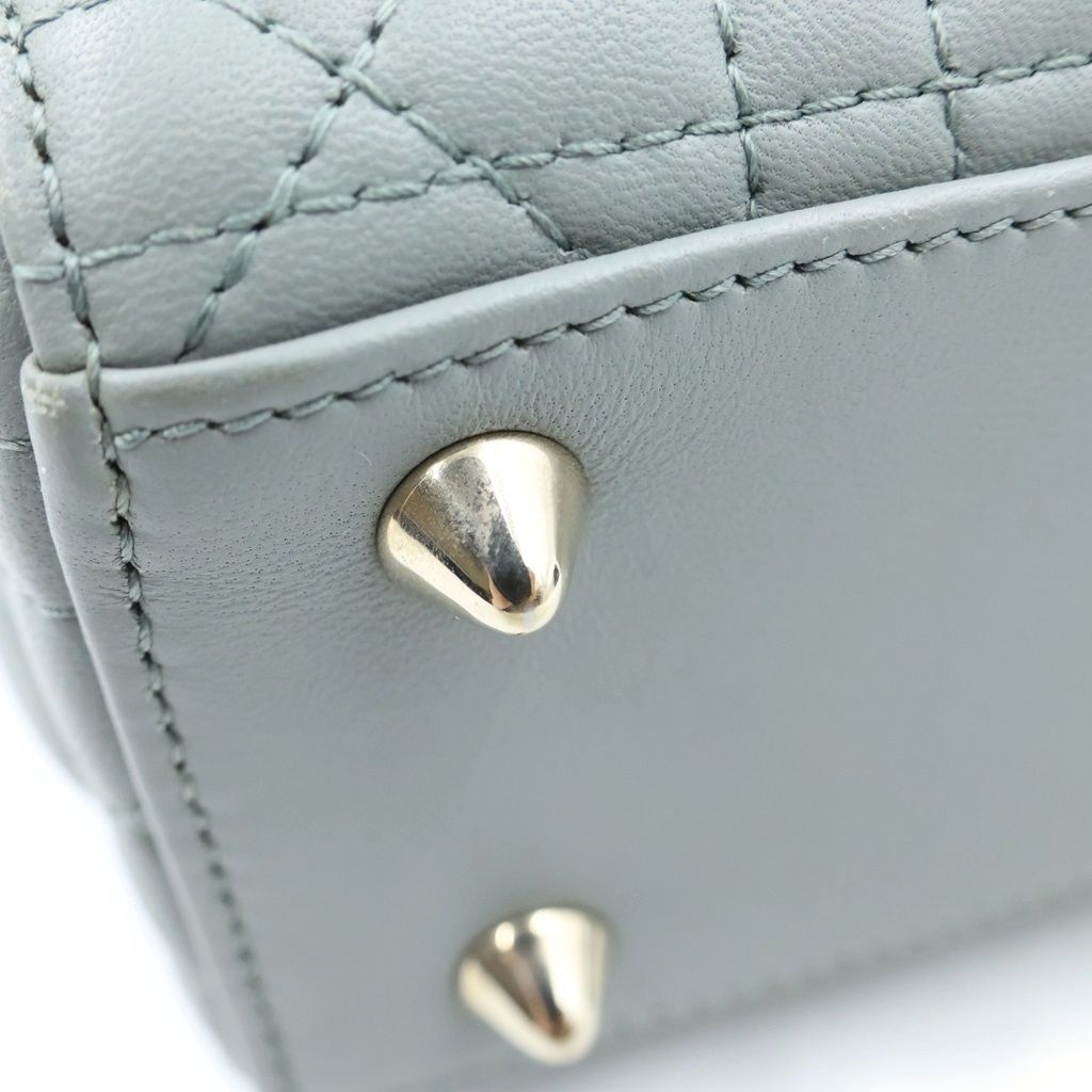 Dior Lady Small 2-Way Handle Shoulder Bag Gray Leather Gold — view 6