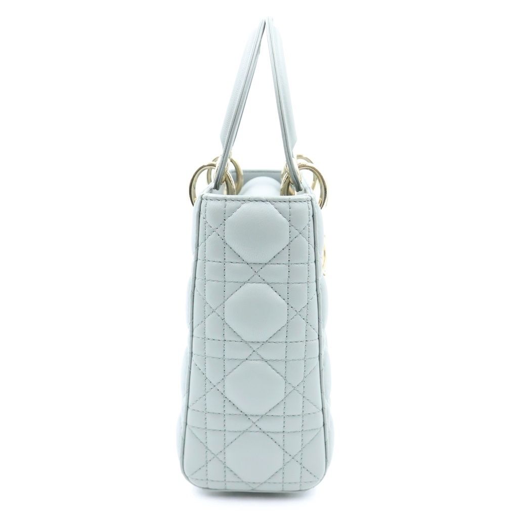 Dior Lady Small 2-Way Handle Shoulder Bag Gray Leather Gold — view 3