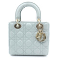Dior Lady Small 2-Way Handle Shoulder Bag Gray Leather Gold