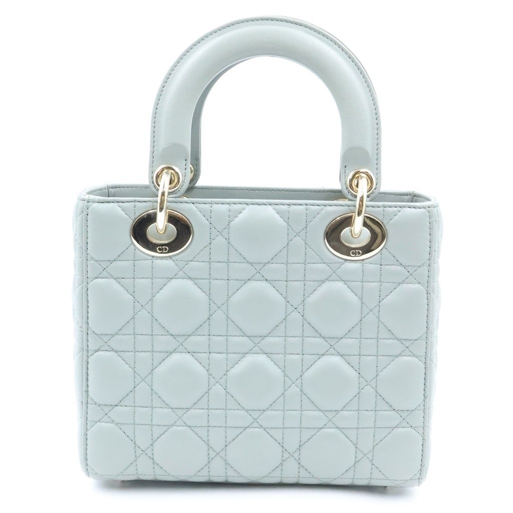 Dior Lady Small 2-Way Handle Shoulder Bag Gray Leather Gold — view 2