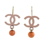 Chanel CC Logo Pink Gold Plated Plastic Earrings