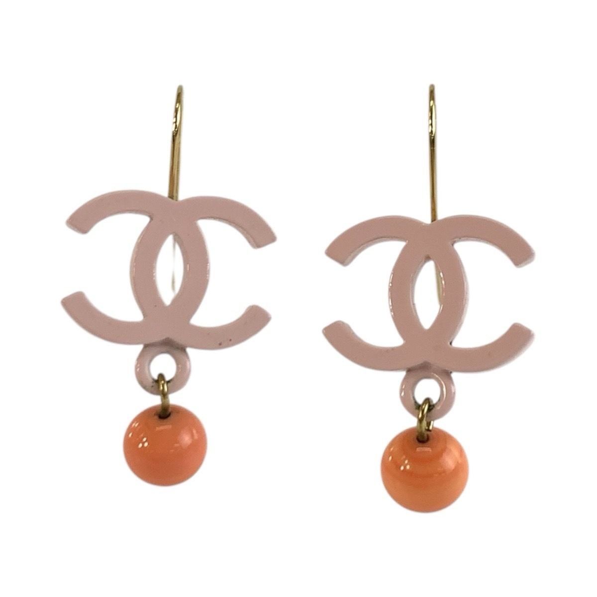 Chanel CC Logo Pink Gold Plated Plastic Earrings