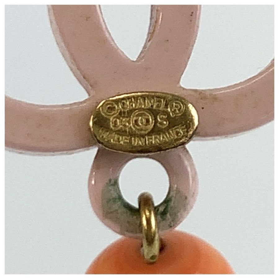 Chanel CC Logo Pink Gold Plated Plastic Earrings — view 3