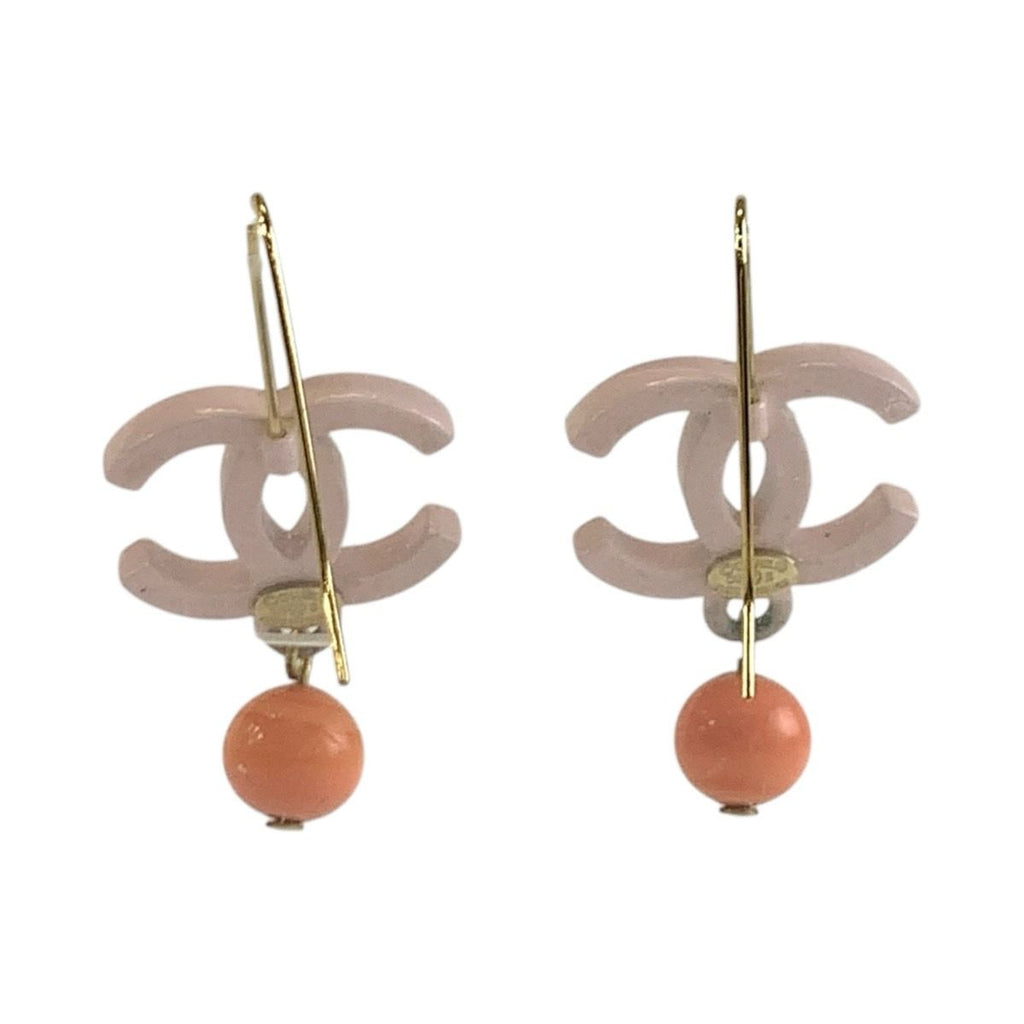 Chanel CC Logo Pink Gold Plated Plastic Earrings — view 2