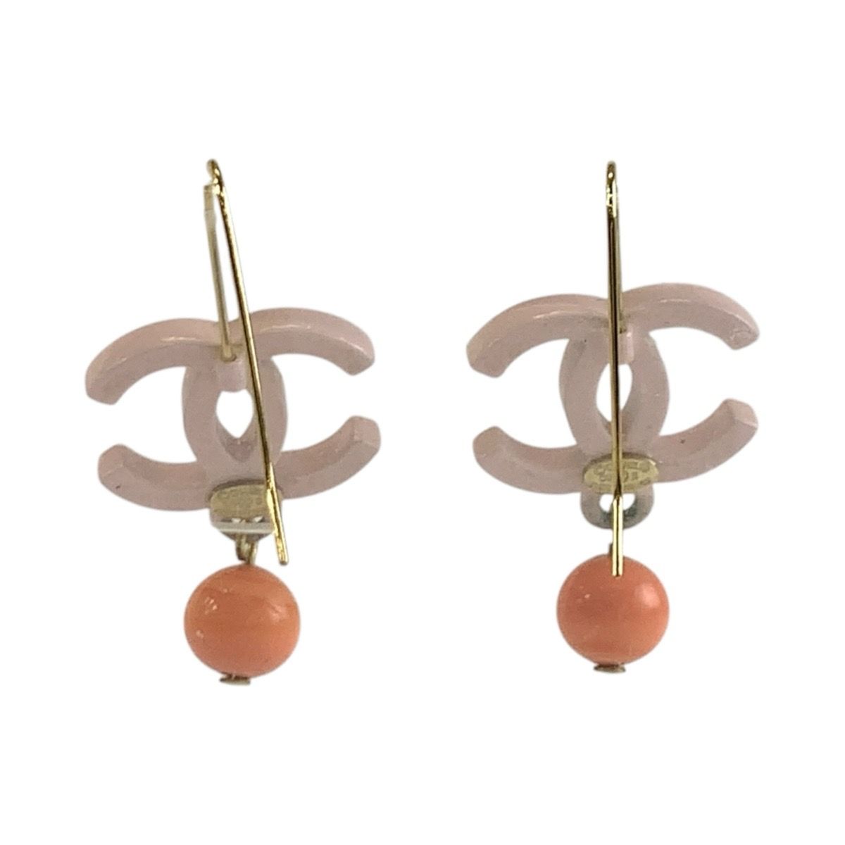 Chanel CC Logo Pink Gold Plated Plastic Earrings — view 2