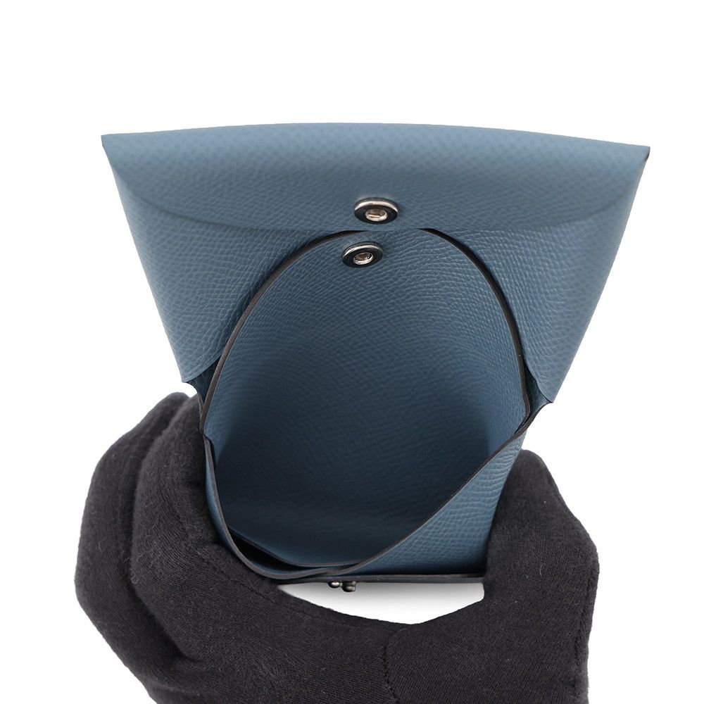 Hermes Coin Purse Calvi Duo Blue Tompet Silver Epsom — view 5