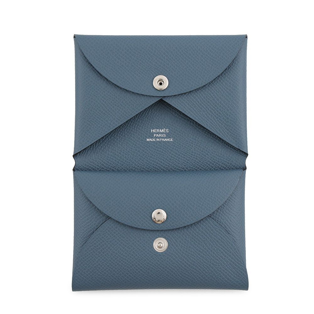 Hermes Coin Purse Calvi Duo Blue Tompet Silver Epsom — view 4