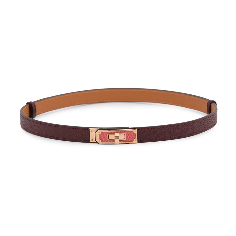 Hermes Kelly Belt Bordeaux Rose Azalea Pink Gold Epsom