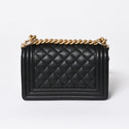 Chanel Boy Shoulder Bag Small Caviar Leather CC Logo Black Gold — view 2
