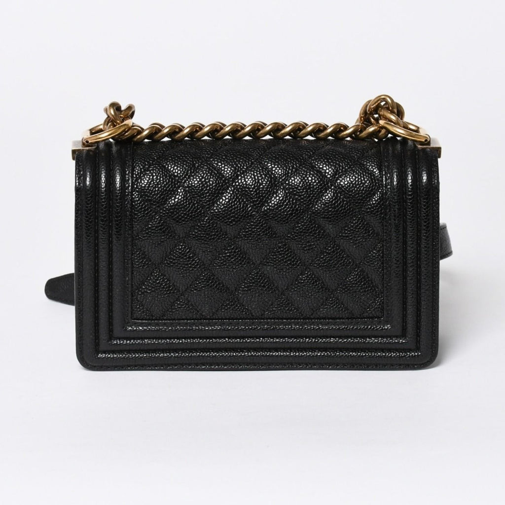 Chanel Boy Shoulder Bag Chain Caviar Leather CC Logo Black Gold — view 2